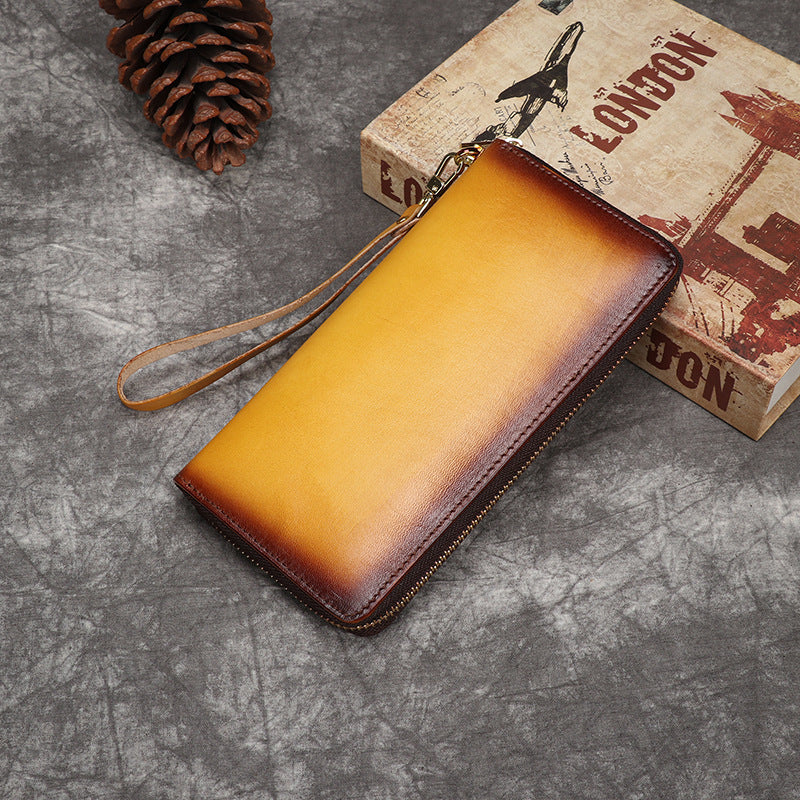Women's Cowhide Zip Long Genuine Leather Large Ladies Wallets