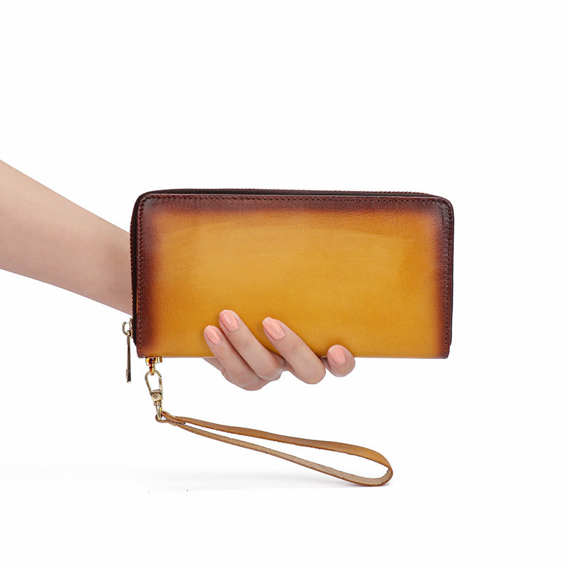 Women's Cowhide Zip Long Genuine Leather Large Ladies Wallets
