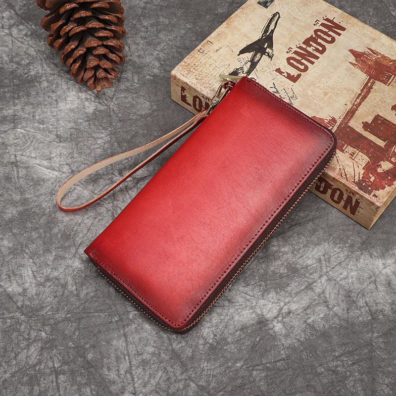 Women's Cowhide Zip Long Genuine Leather Large Ladies Wallets