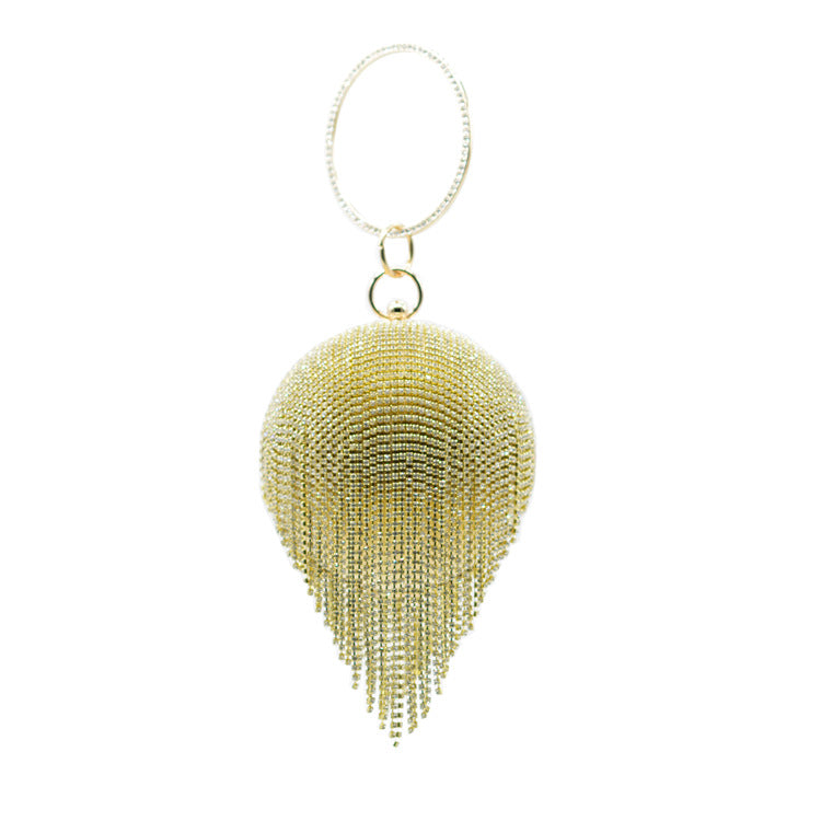Women's Rhinestone Round Spherical Tassel Diamond Bead Evening Bags