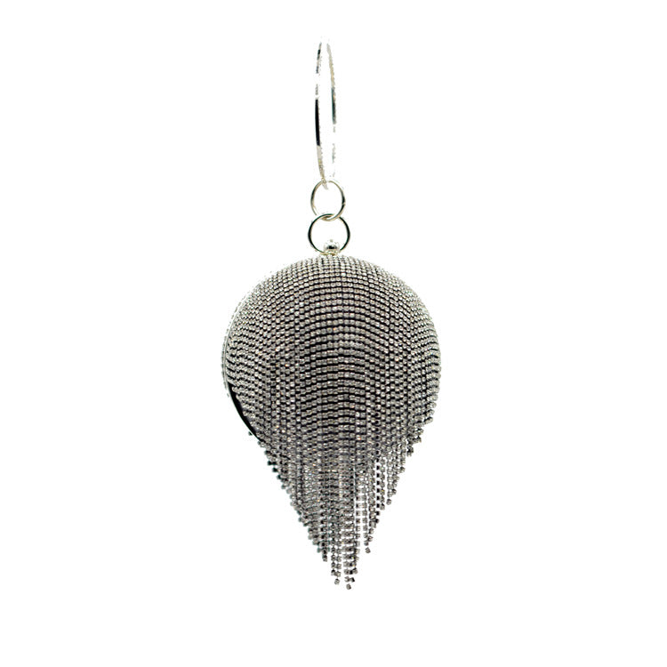 Women's Rhinestone Round Spherical Tassel Diamond Bead Evening Bags
