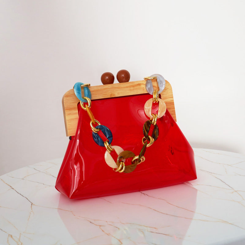Women's Stylish Korean Acrylic Wooden Clip Chain Crossbody Bags