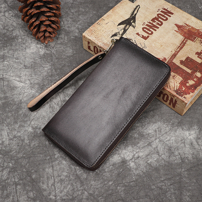 Women's Cowhide Zip Long Genuine Leather Large Ladies Wallets