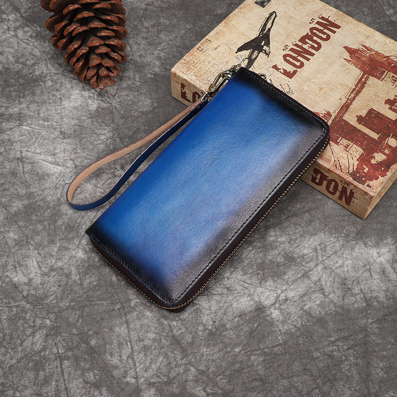 Women's Cowhide Zip Long Genuine Leather Large Ladies Wallets