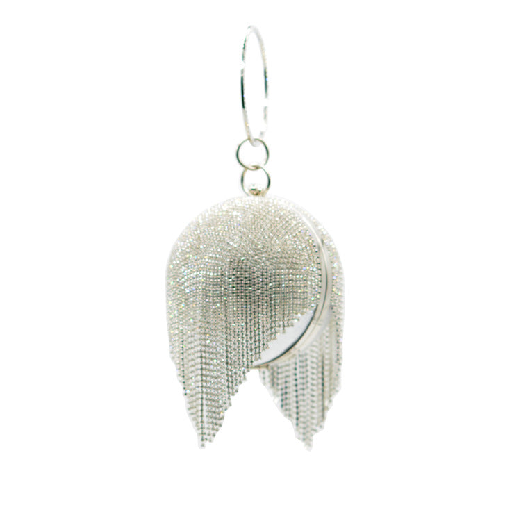 Women's Rhinestone Round Spherical Tassel Diamond Bead Evening Bags