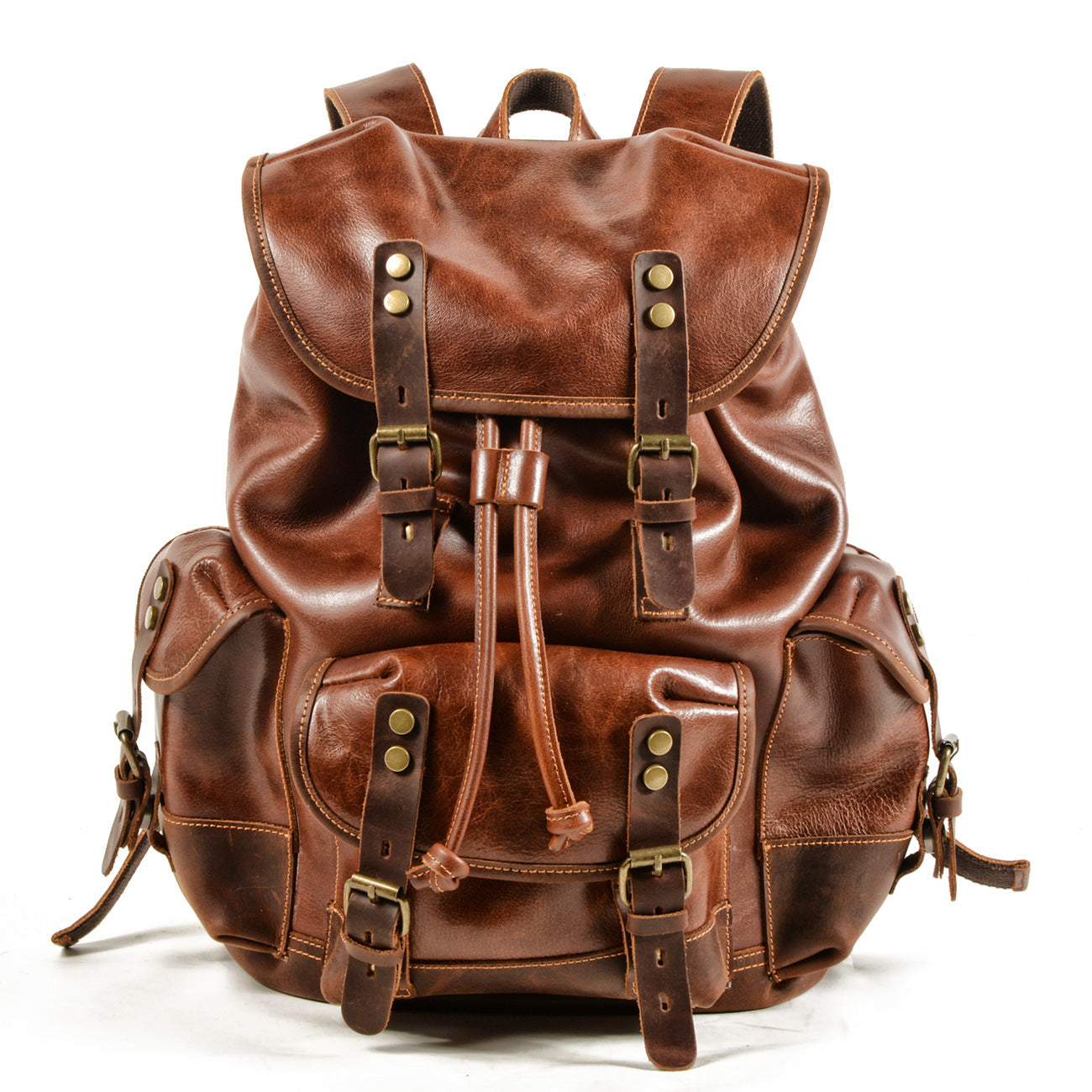Men's Genuine Leather Leisure Large Capacity Hiking Backpacks