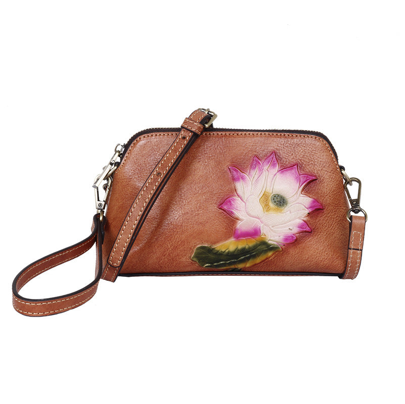 Women's Popular Cowhide Retro Embossing Support Shoulder Bags