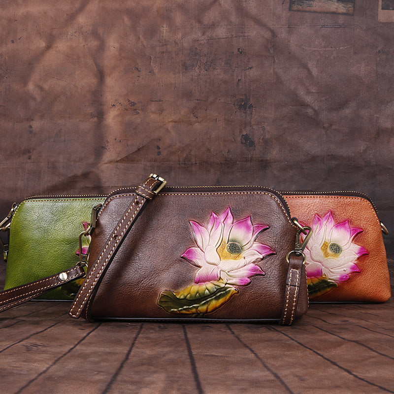 Women's Popular Cowhide Retro Embossing Support Shoulder Bags