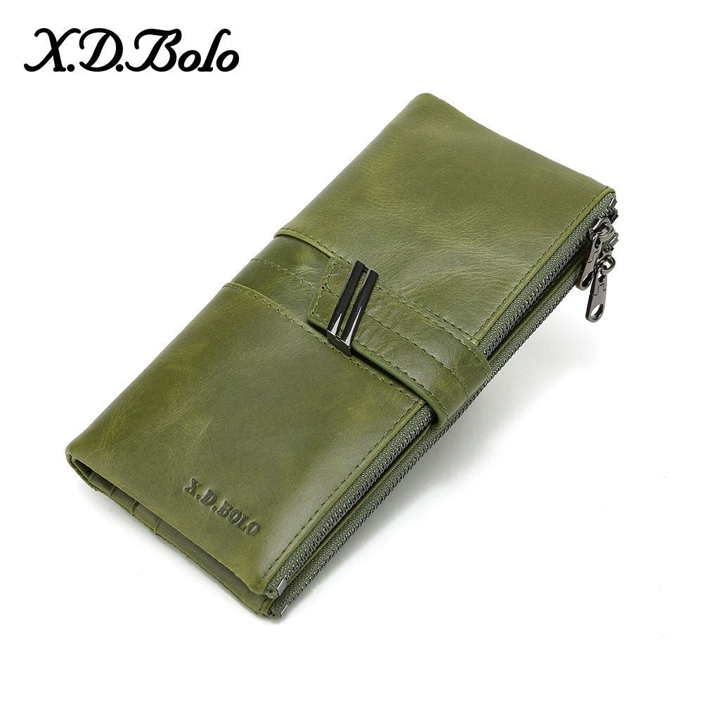 Women's Modern Paul Fashion Oil Wax Leather Double Zipper For Ladies Wallets