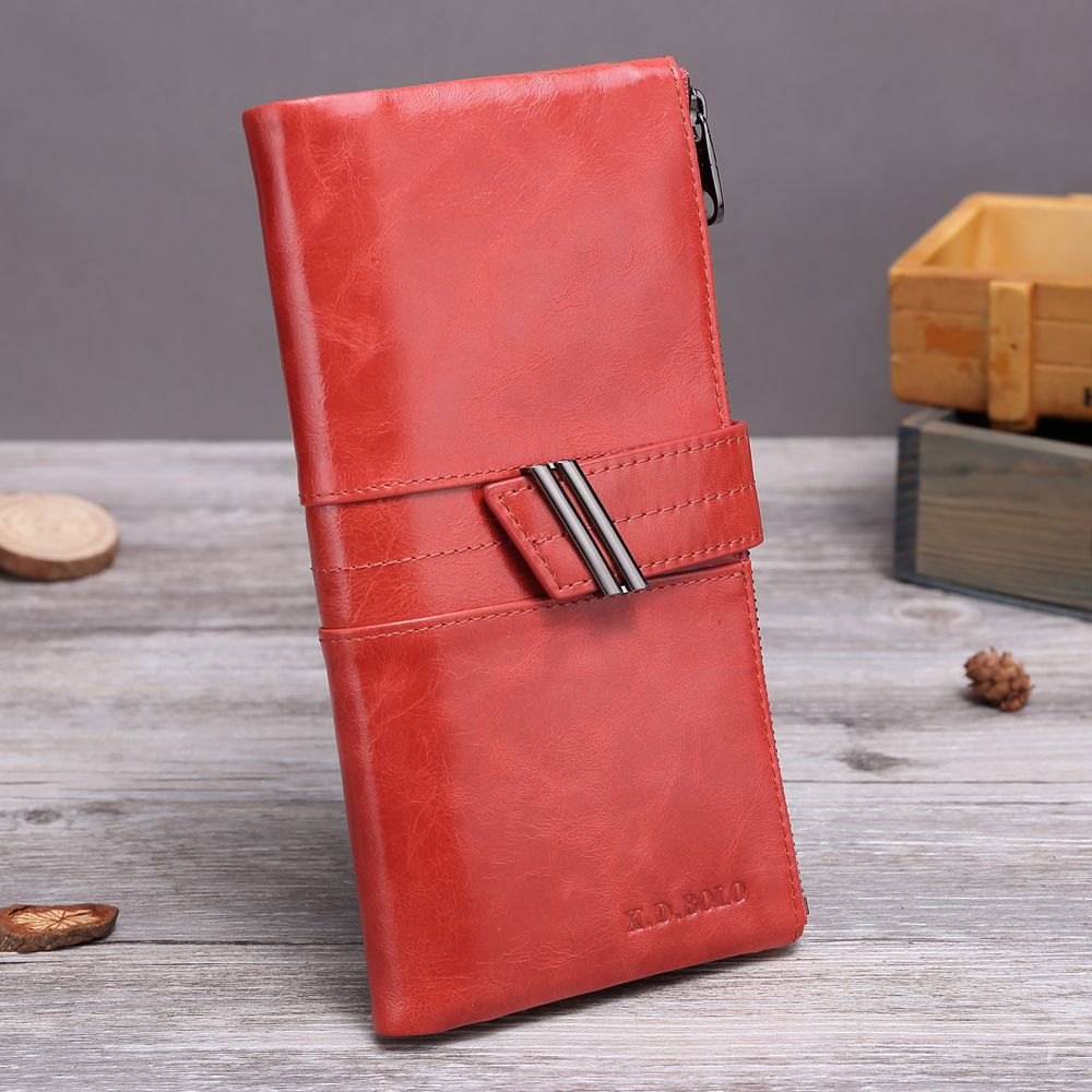 Women's Modern Paul Fashion Oil Wax Leather Double Zipper For Ladies Wallets