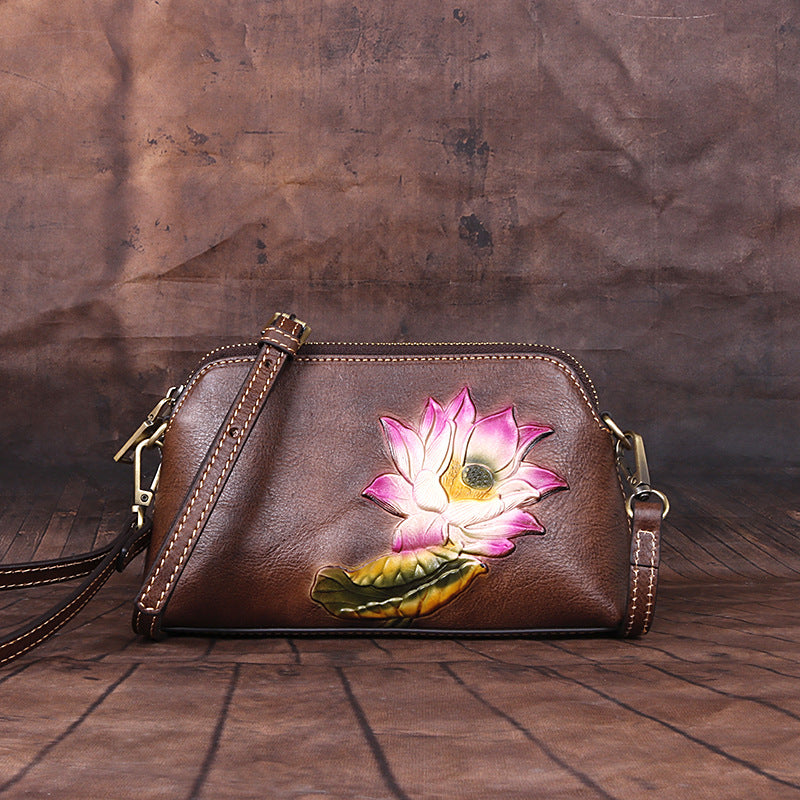 Women's Popular Cowhide Retro Embossing Support Shoulder Bags