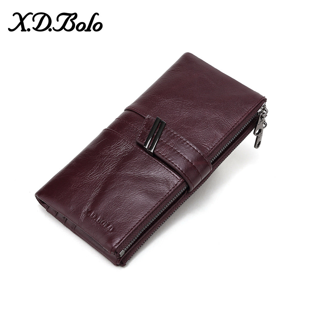 Women's Modern Paul Fashion Oil Wax Leather Double Zipper For Ladies Wallets