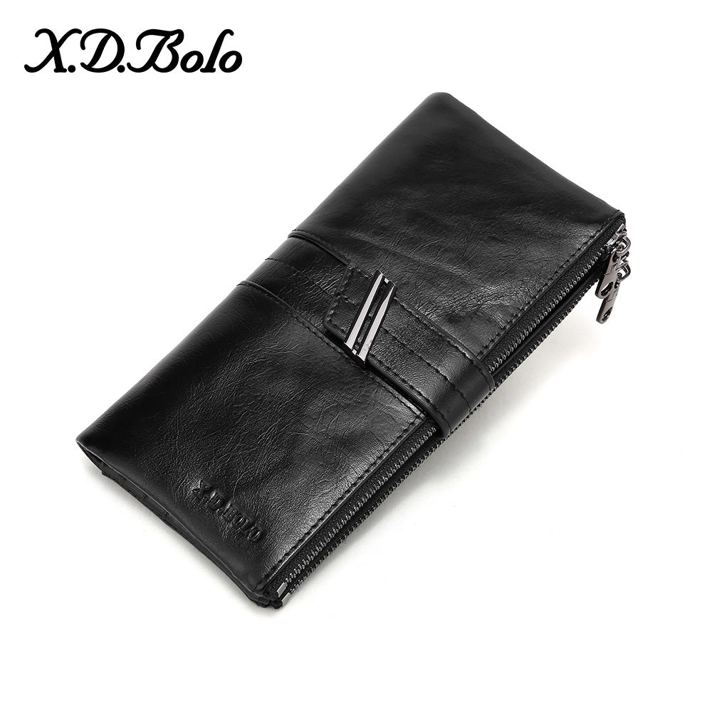 Women's Modern Paul Fashion Oil Wax Leather Double Zipper For Ladies Wallets