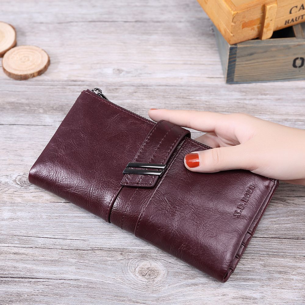 Women's Modern Paul Fashion Oil Wax Leather Double Zipper For Ladies Wallets