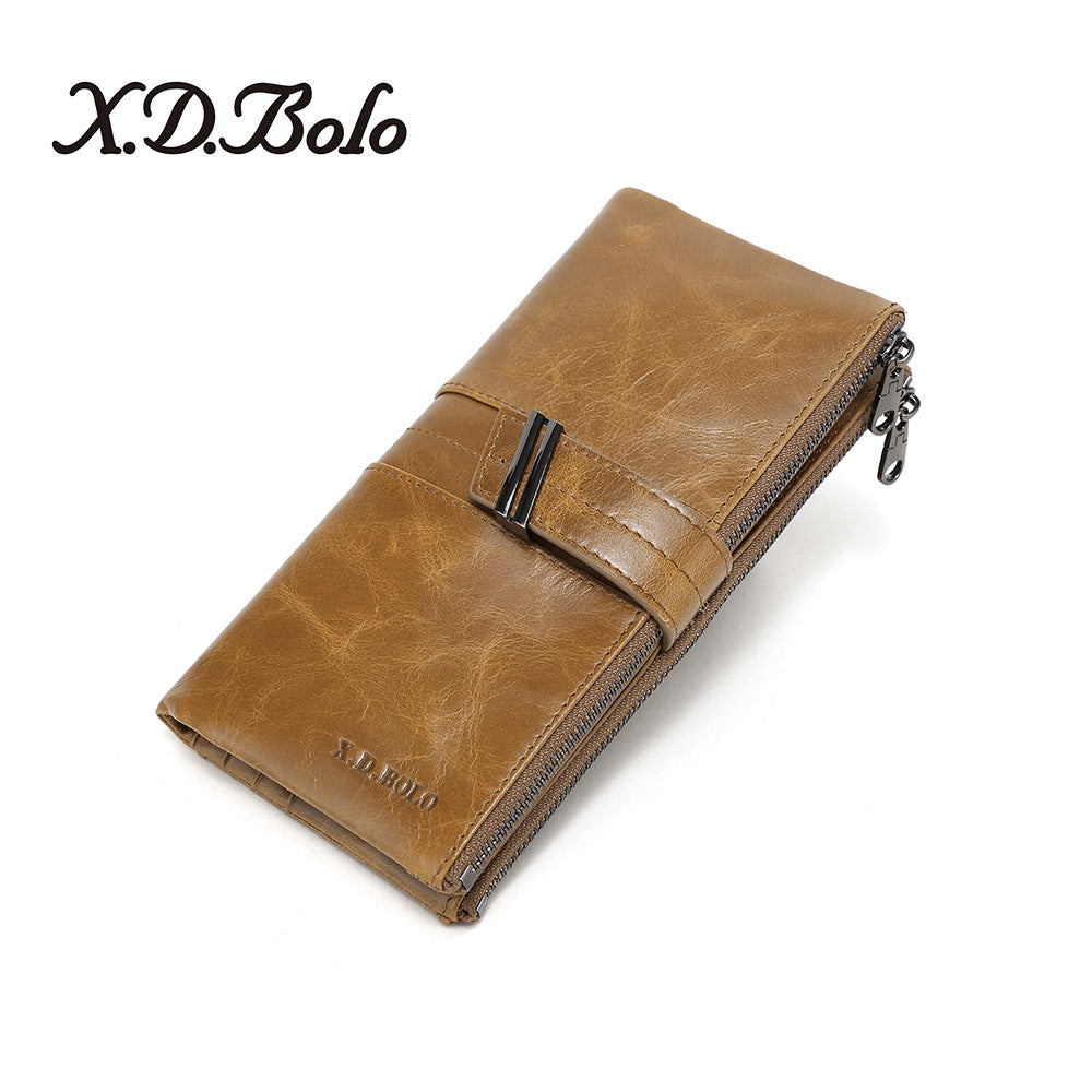 Women's Modern Paul Fashion Oil Wax Leather Double Zipper For Ladies Wallets