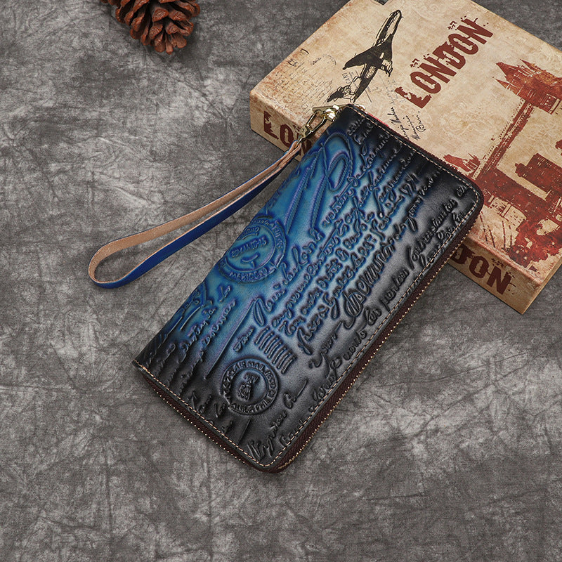 Women's Vintage Hand-held First Layer Cowhide Embossed Ladies Wallets
