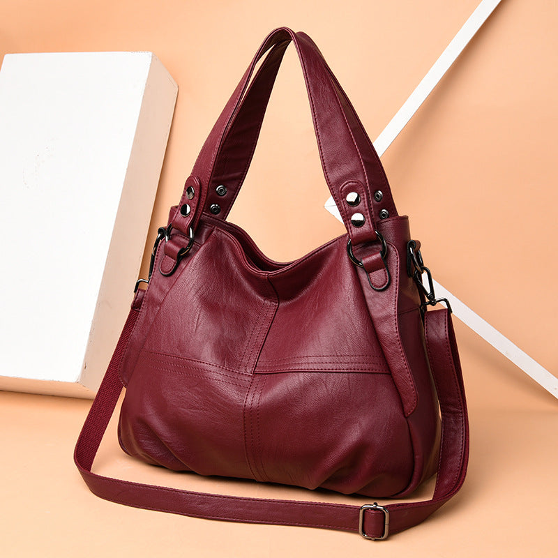 Women's Leather Mom Large Capacity Sheepskin Soft Shoulder Bags