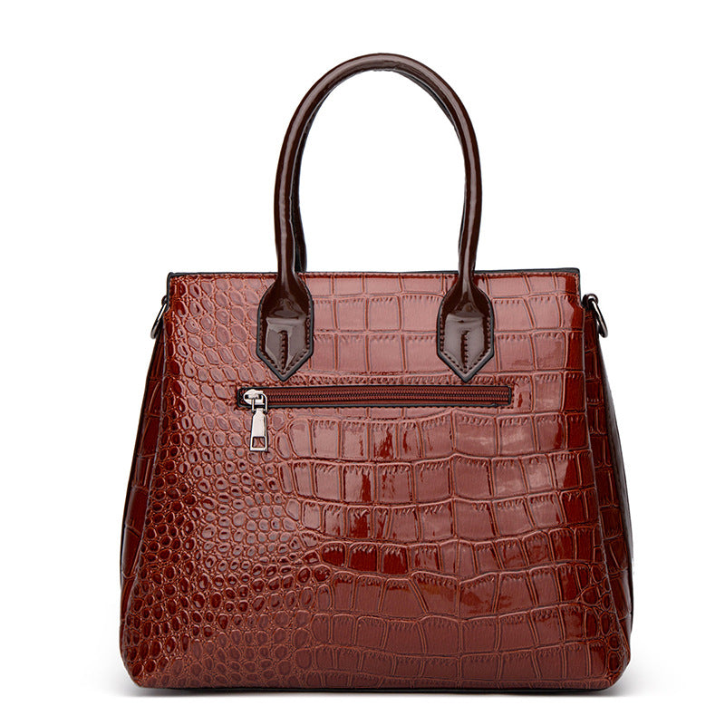 Women's Crocodile Pattern Patent Leather Two-piece Portable Handbags