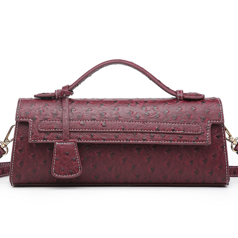 Women's Slouchy Long Ostrich Grain Portable Shoulder Bags
