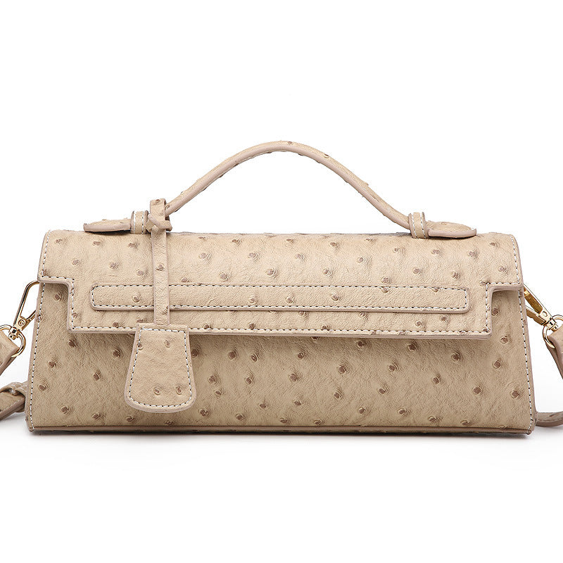 Women's Slouchy Long Ostrich Grain Portable Shoulder Bags