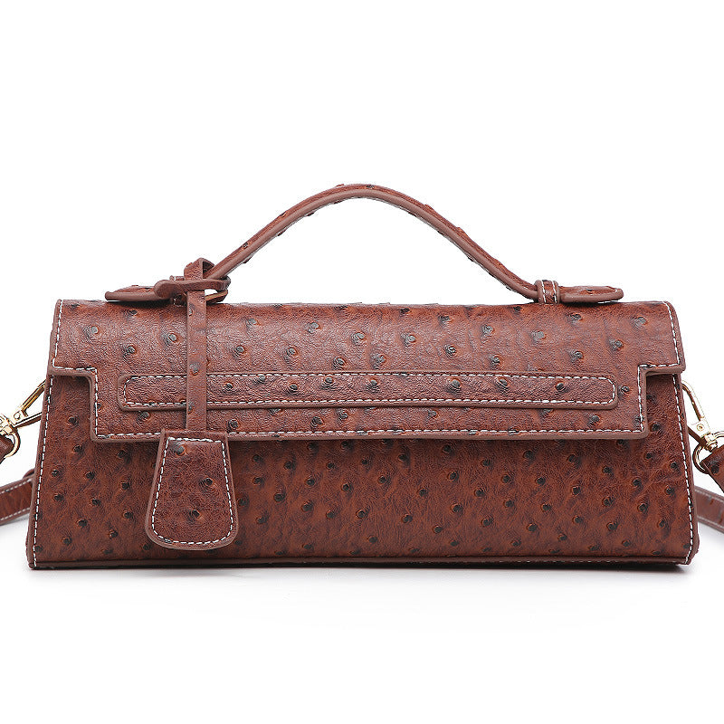 Women's Slouchy Long Ostrich Grain Portable Shoulder Bags