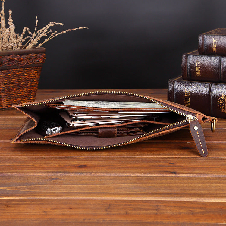 Men's Vintage Clutch Simple Zipper First Layer Men's Handbags