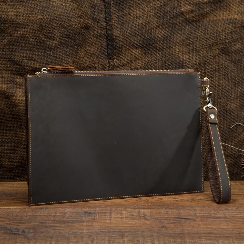 Men's Vintage Clutch Simple Zipper First Layer Men's Handbags