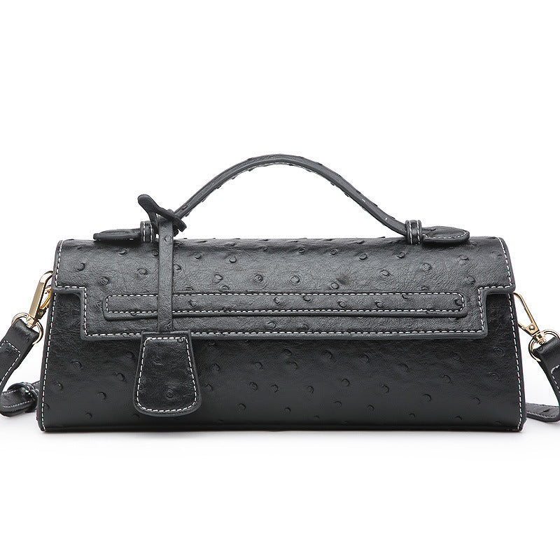 Women's Slouchy Long Ostrich Grain Portable Shoulder Bags