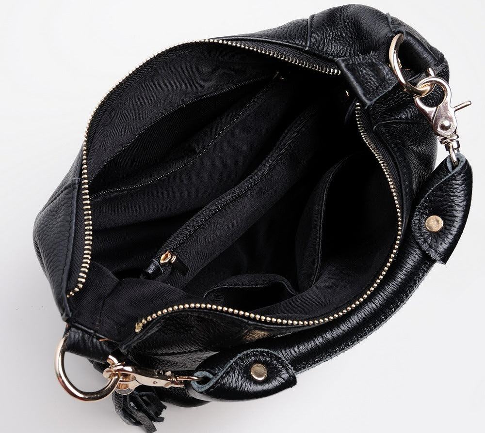 Women's Retro Fashion Portable Tassel Leather Shoulder Bags