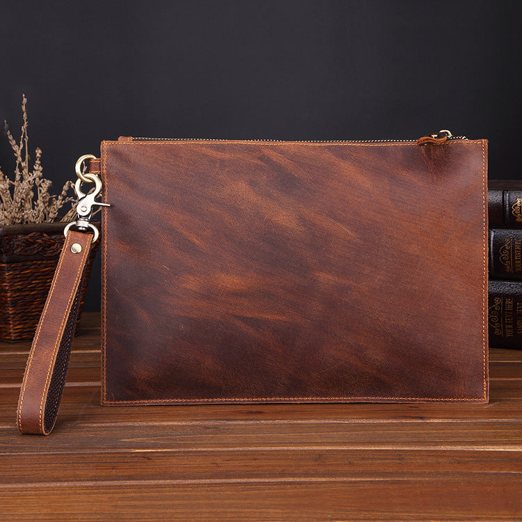 Men's Vintage Clutch Simple Zipper First Layer Men's Handbags