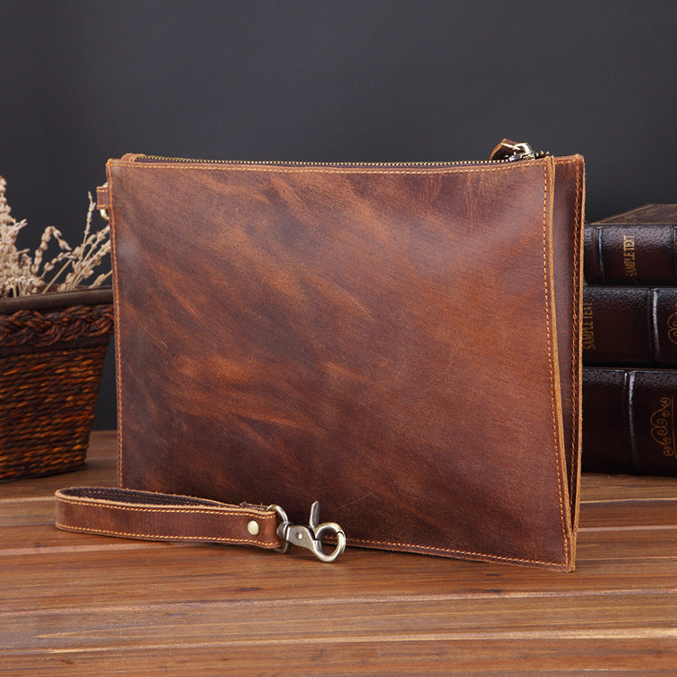 Men's Vintage Clutch Simple Zipper First Layer Men's Handbags