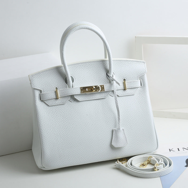 Women's Lychee Pattern Kelly Genuine Leather First Handbags