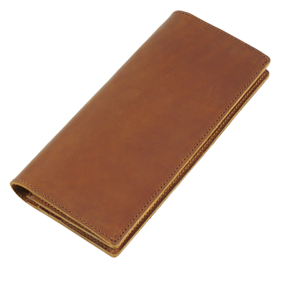 Men's Retro Crazy Horse Leather Long Genuine Business Men's Wallets