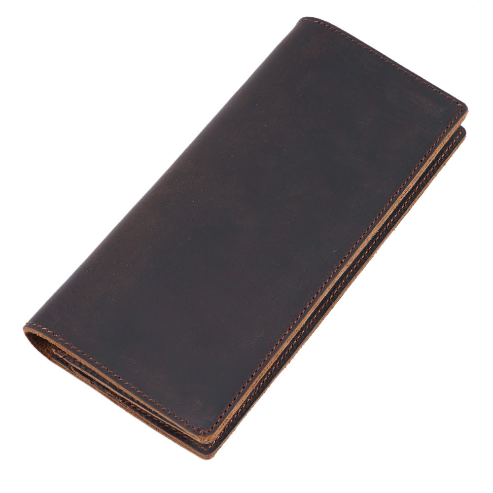 Men's Retro Crazy Horse Leather Long Genuine Business Men's Wallets