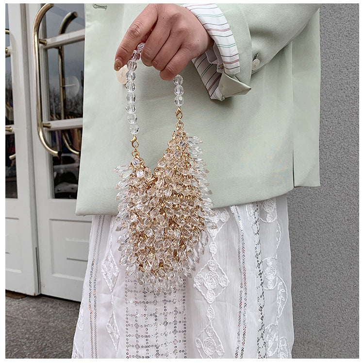 Women's Dinner Fashion Acrylic Transparent Crystal Portable Handmade Beaded Bags