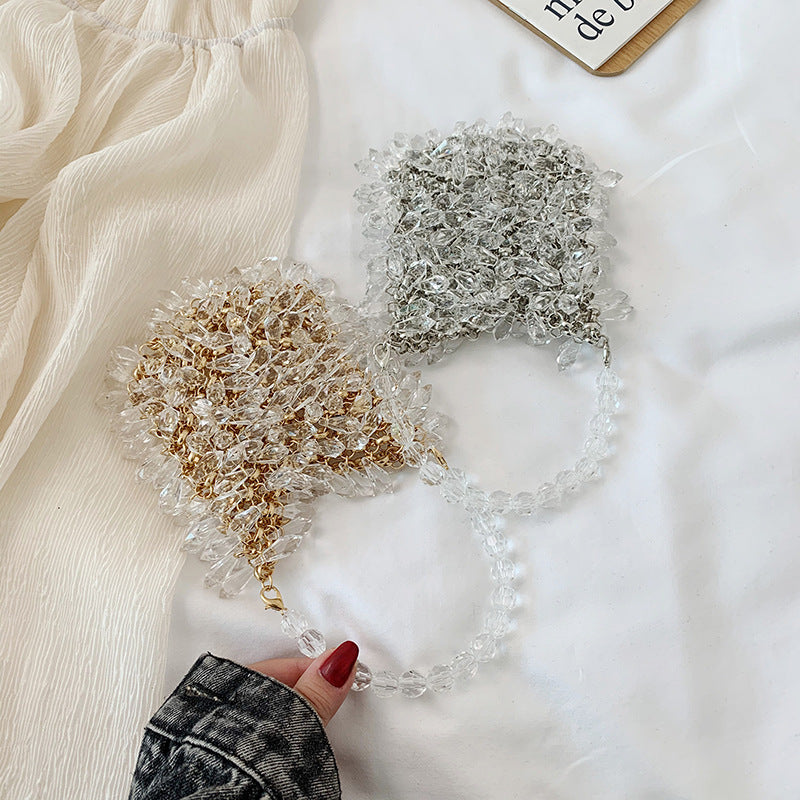 Women's Dinner Fashion Acrylic Transparent Crystal Portable Handmade Beaded Bags