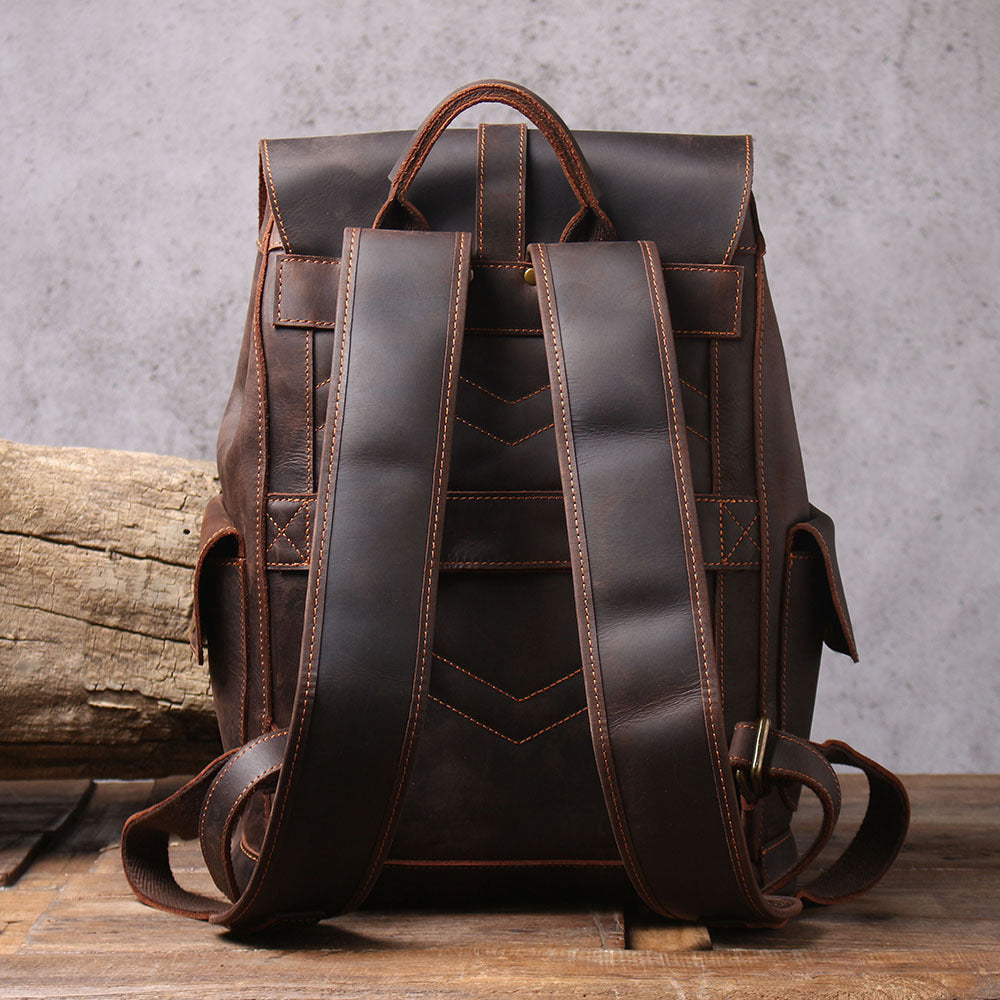 Men's Retro Handmade Crazy Horse Leather Large Backpacks