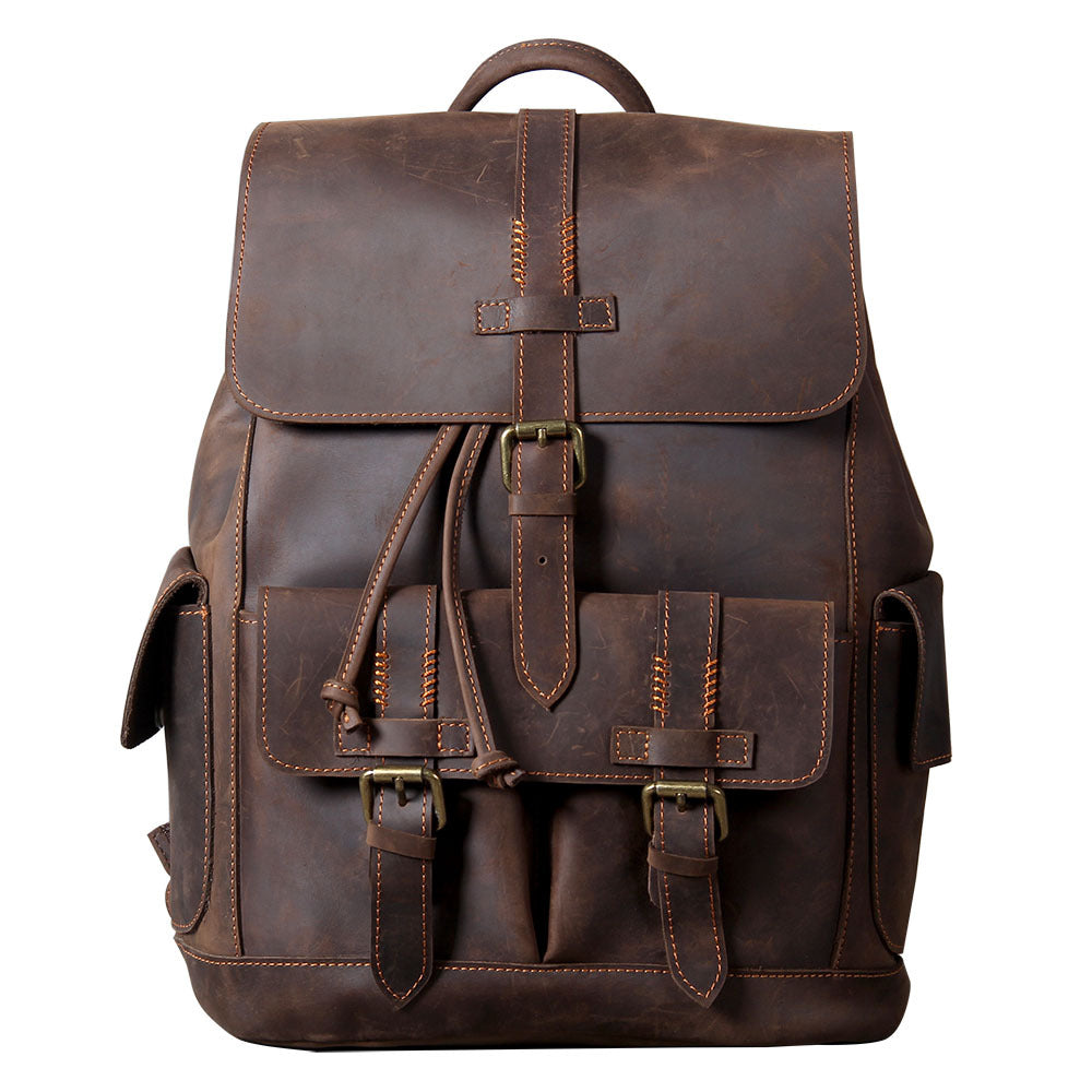Men's Retro Handmade Crazy Horse Leather Large Backpacks