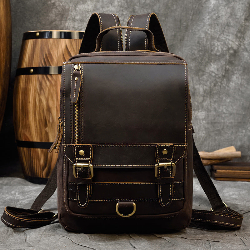 Men's Retro Crazy Horse Leather Cowhide Backpacks