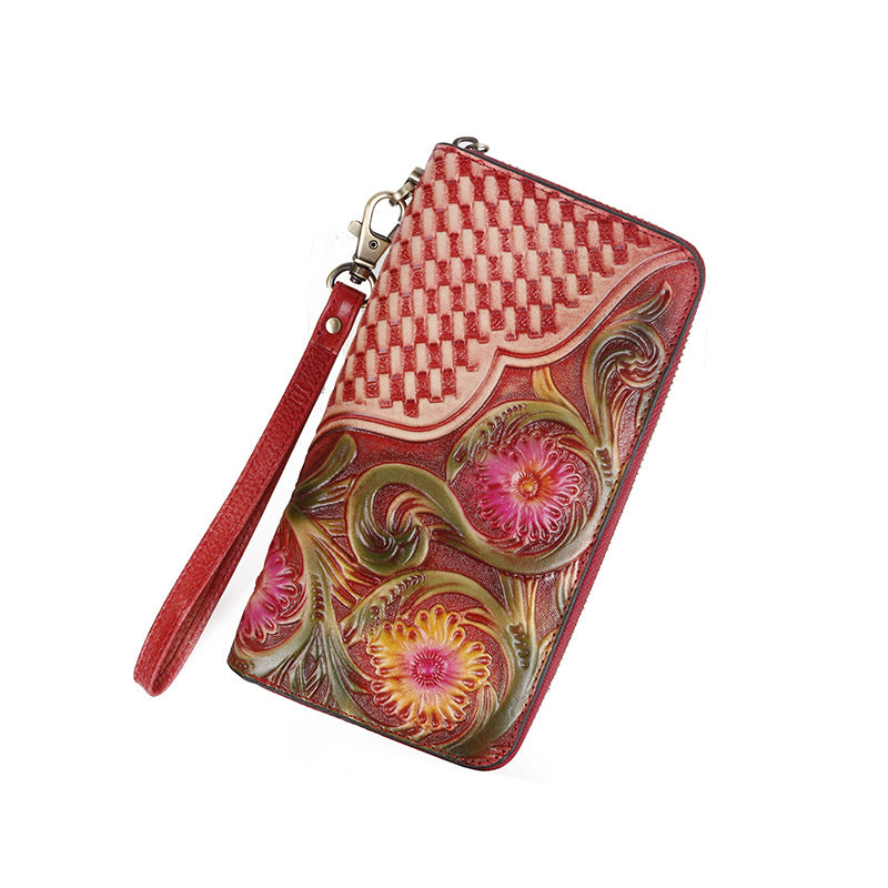 Women's Genuine Leather Vintage Carving Cowhide Multiple Ladies Wallets