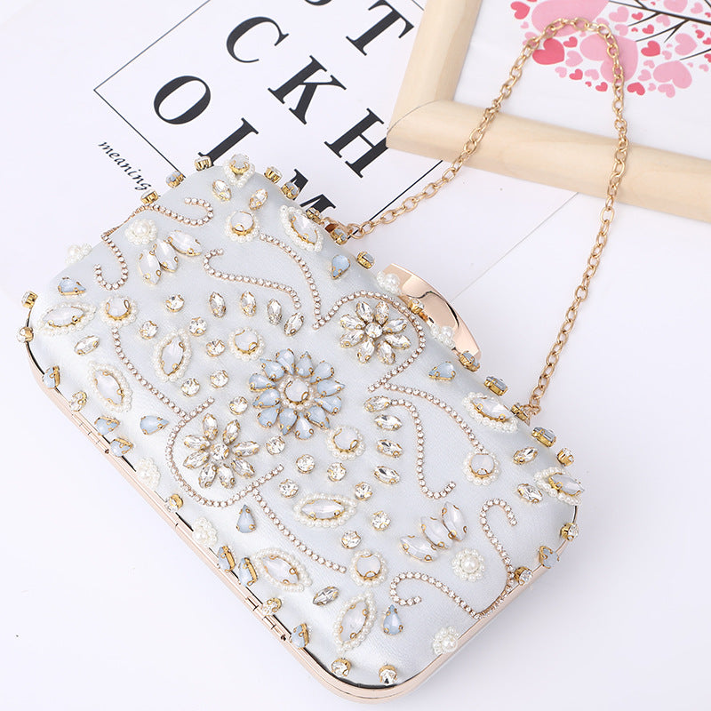 Women's Handmade Pearl Embroidery Dinner Diamond Clutch Evening Bags