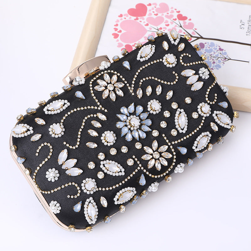 Women's Handmade Pearl Embroidery Dinner Diamond Clutch Evening Bags