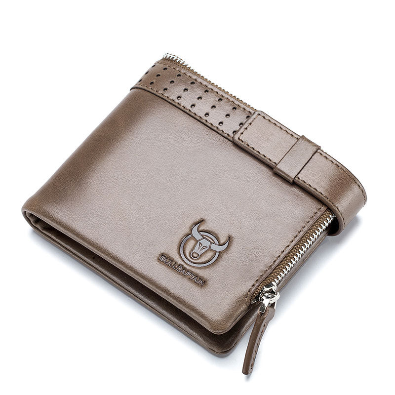 Men's Leather Swiping Horizontal Three Fold Green Fashion First Layer Men's Wallets