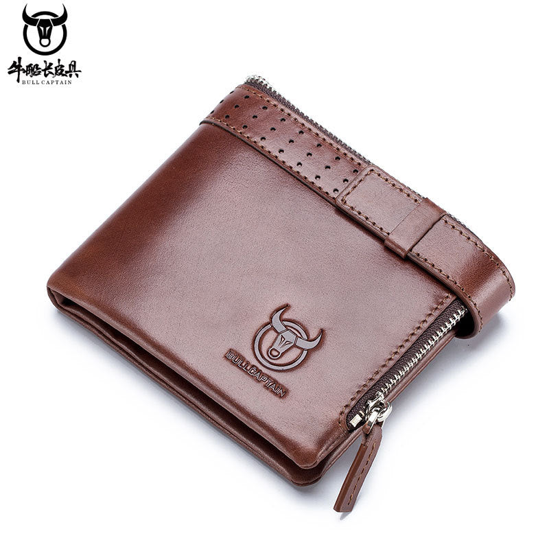 Men's Leather Swiping Horizontal Three Fold Green Fashion First Layer Men's Wallets