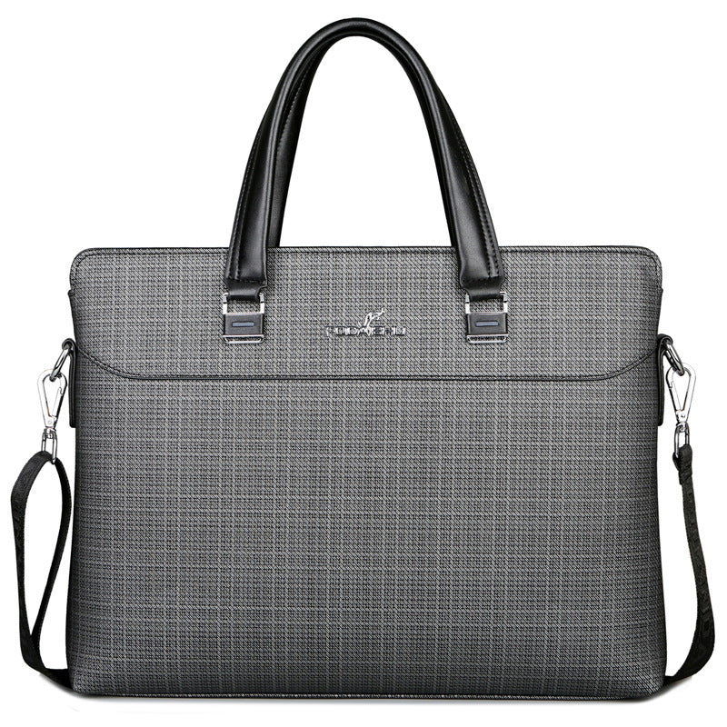 Men's Document Striped Leather Cowhide Large Capacity Shoulder Bags