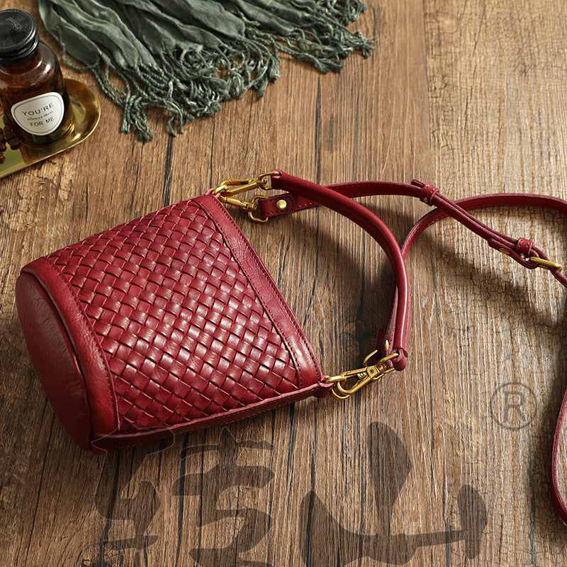 Women's Woven Vegetable Tanning Washed Waxing Vintage Crossbody Bags