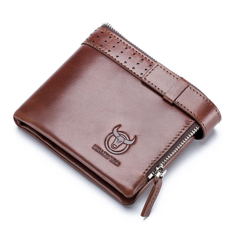 Men's Leather Swiping Horizontal Three Fold Green Fashion First Layer Men's Wallets