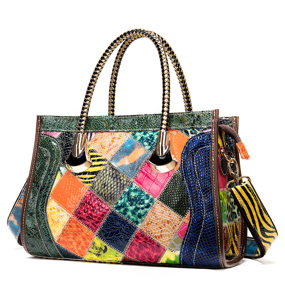 Women's Color First Layer Cowhide Patent Leather Bags