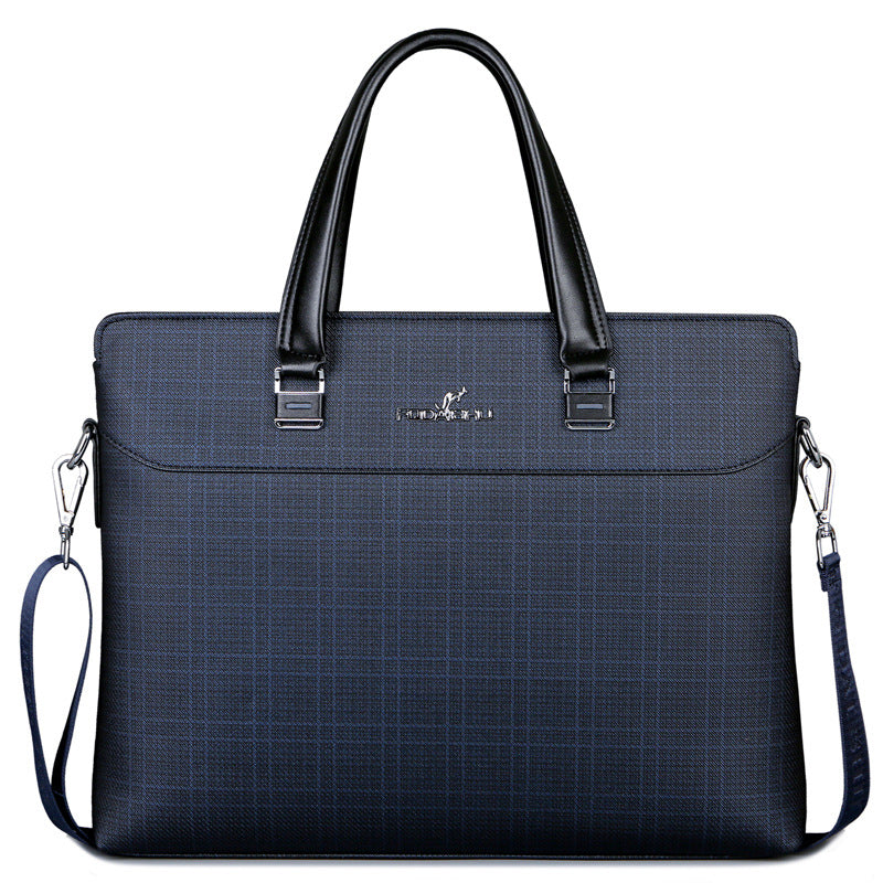 Men's Document Striped Leather Cowhide Large Capacity Shoulder Bags