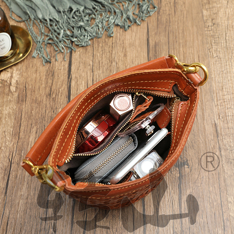 Women's Woven Vegetable Tanning Washed Waxing Vintage Crossbody Bags
